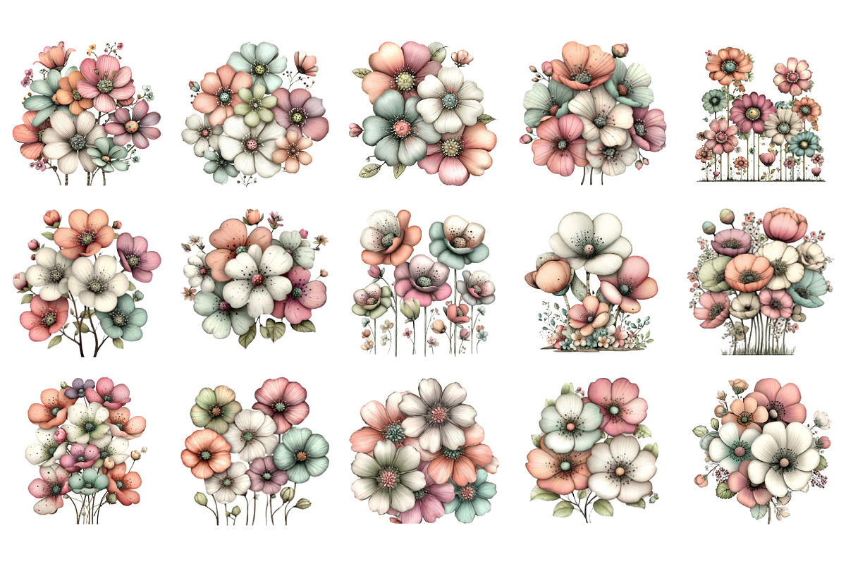 Whimsical spring flowers clipart, an Illustration by SinaCreation (Photo 2 of 11)