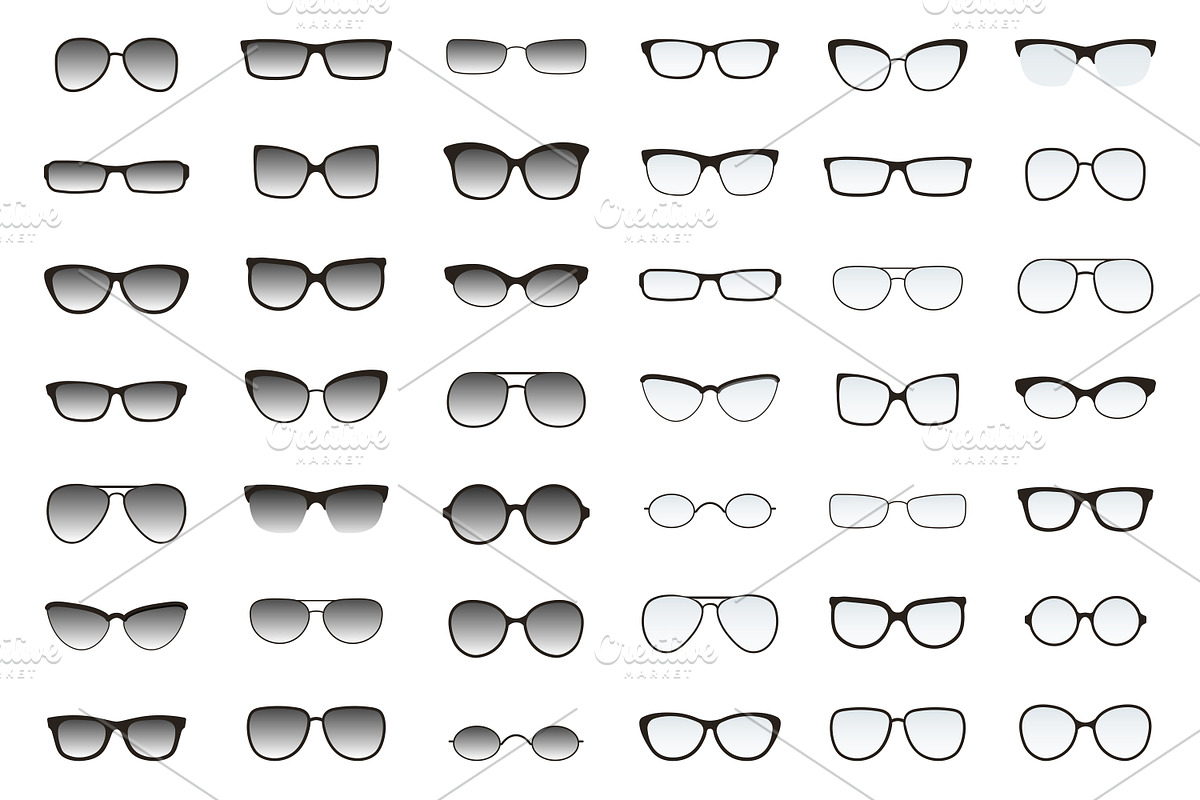 Types of glasses and sunglasses., a Graphic by Cheremuha