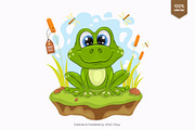 Cartoon green frog. Tshirt, PNG., an Animal Illustration by KENO Mascots (Thumbnail 2 of 4)