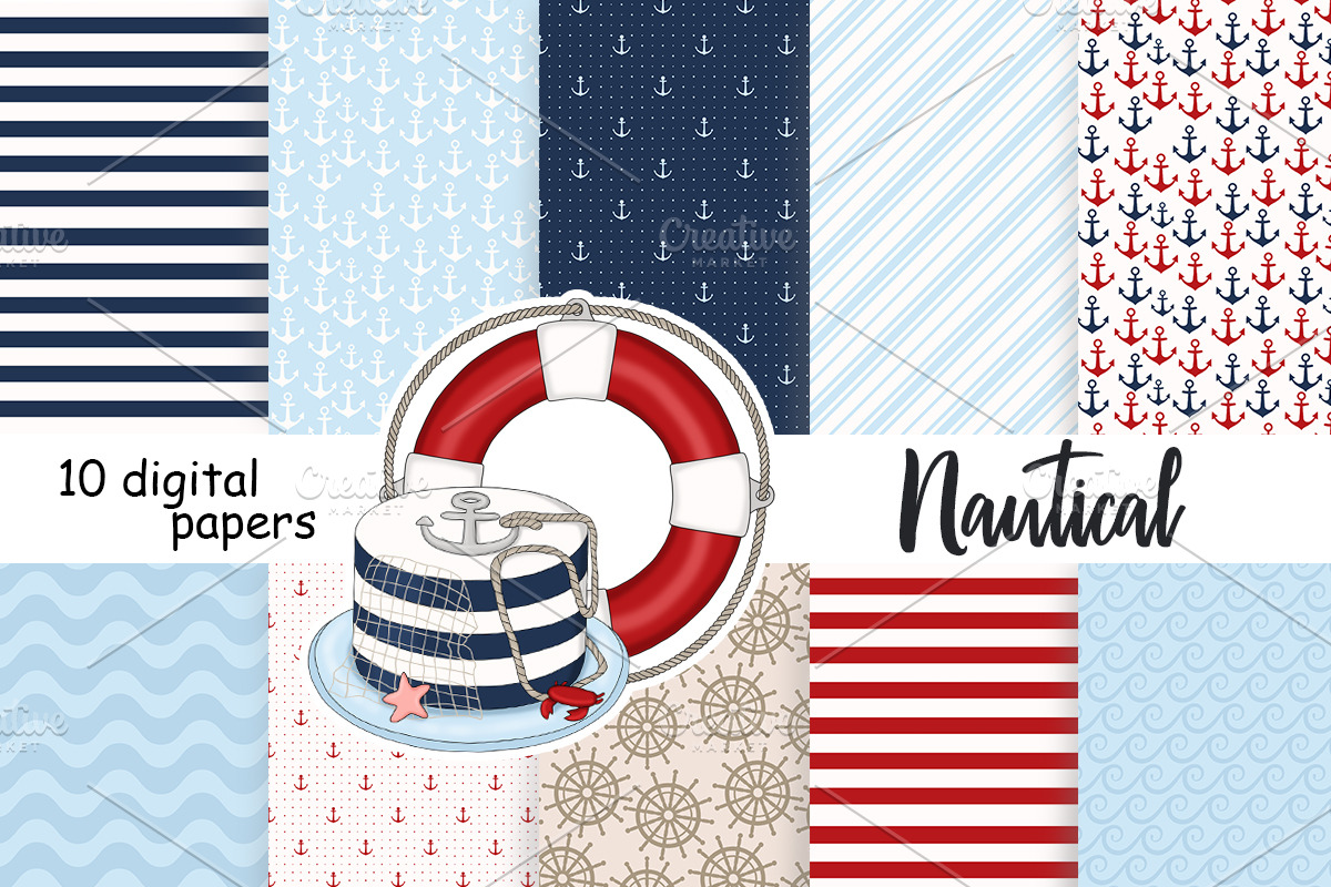 Nautical Digital Paper, a Pattern Graphic by GlamArtZhanna (Photo 1 of 3)