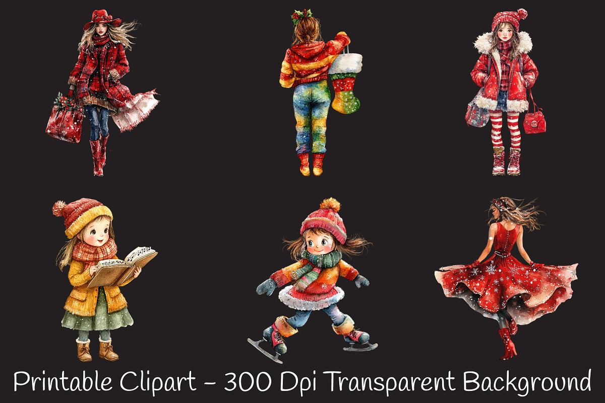 Christmas Cute Girls Sublimation Png, an Illustration by RobertsArt (Photo 2 of 7)