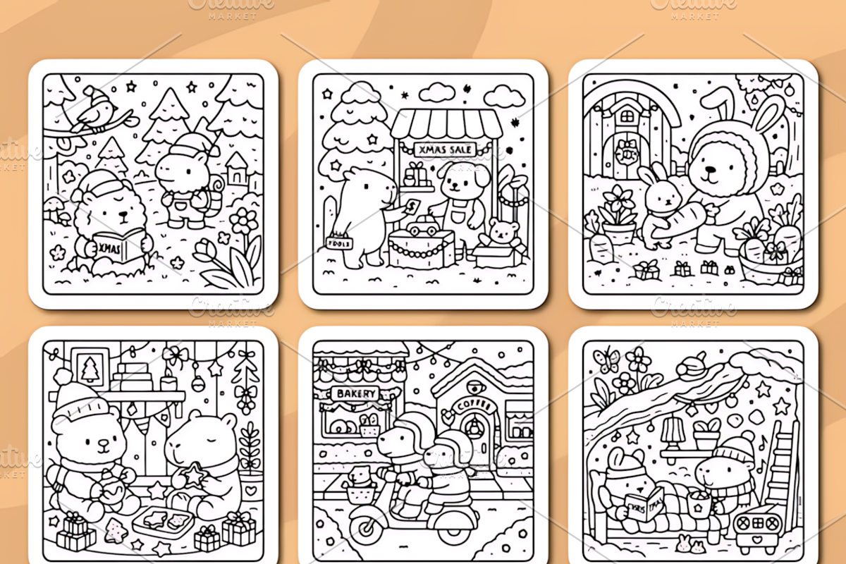Christmas Capybara Cozy Coloring, a Seasonal Illustration by Coco Bloom (Photo 3 of 4)