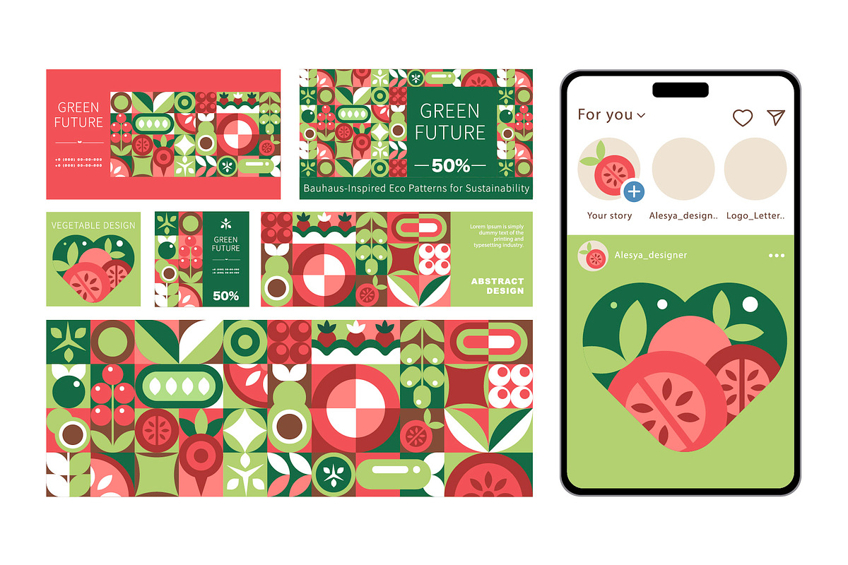 Mosaic Fruit and Veggie. Eco Food, a Food Illustration by Lettering_Logo (Photo 13 of 15)