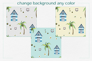 Tropical Island Watercolor Clip Art