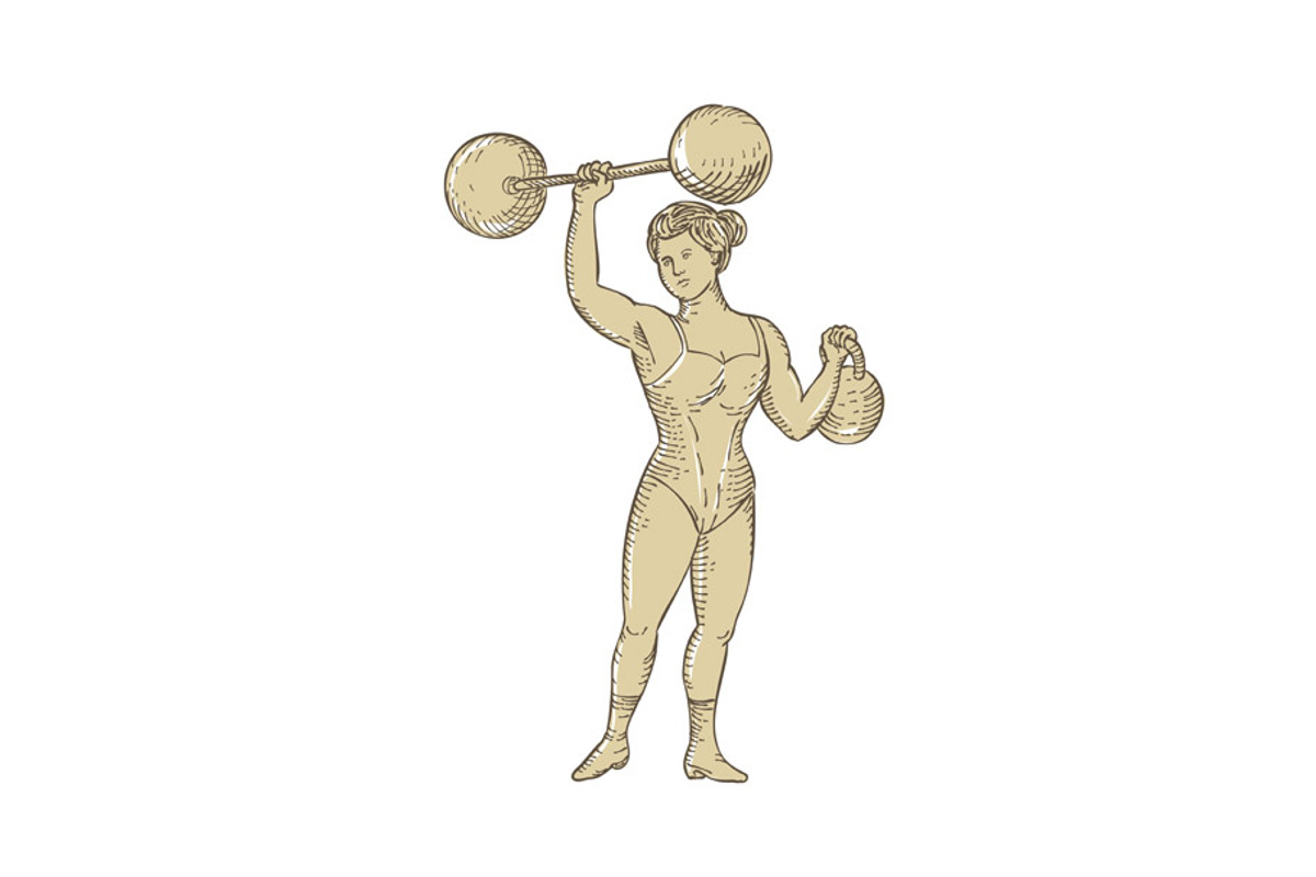 Vintage Circus Strongwoman Etching, an Illustration by patrimonio