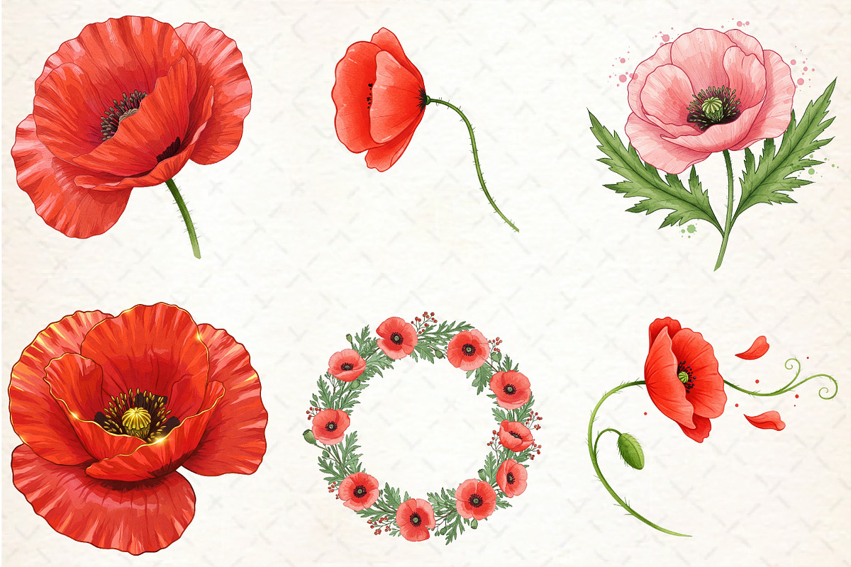 Watercolor Poppies Clipart, an Illustration by Libby Wishes (Photo 2 of 6)