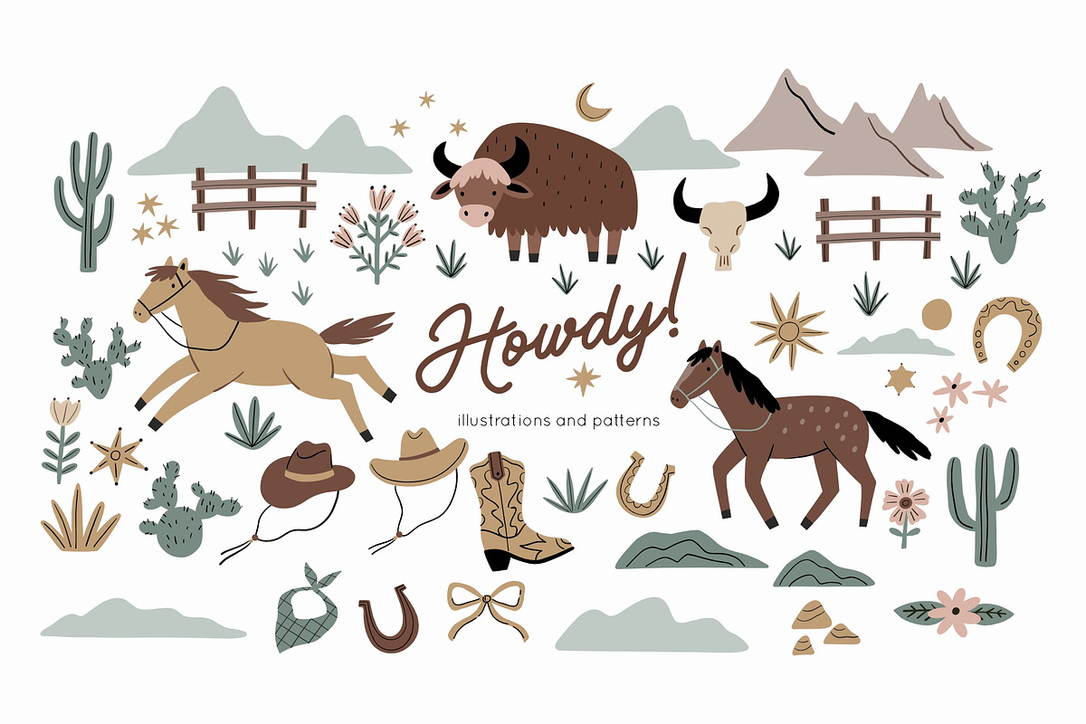 Howdy - Hand Drawn Western Elements, a Decorative Illustration by Barkova Nadya (Photo 1 of 6)