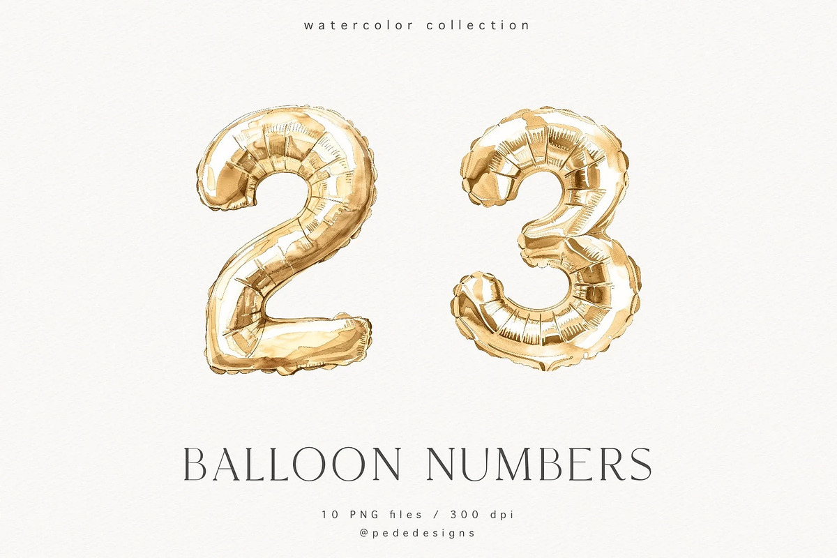 Gold Balloon Numbers, a Decorative Illustration by PeDe Designs (Photo 3 of 7)