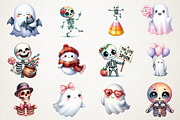 Cute Ghosts  Kawaii Skeletons PNG, an Illustration by RobertsArt (Thumbnail 4 of 7)