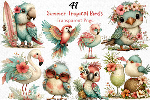 Summer Tropical Birds Clipart, an Illustration by Craft Nest