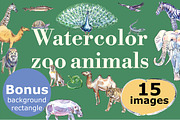 Watercolor zoo animals vector set, an Animal Illustration by miminoshka (Thumbnail 1 of 9)