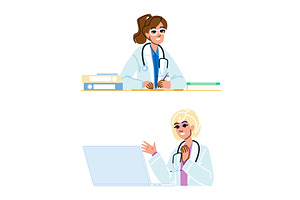 Female doctors working, writing, a Healthcare Illustration by pikepicture
