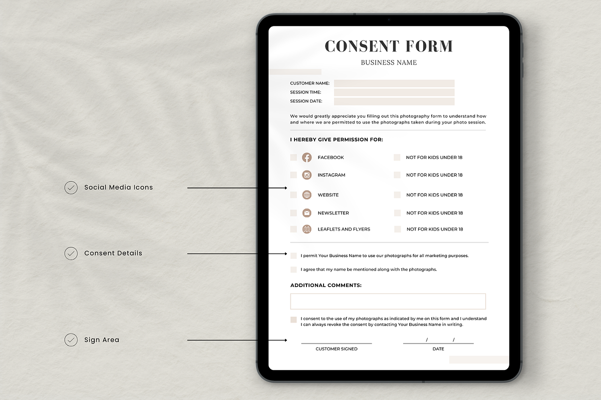 Photography Consent form template, a Stationery Template by Bonita Digital Design (Photo 2 of 2)