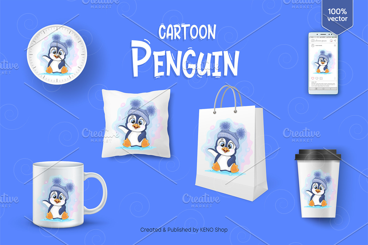 Cute cartoon penguin. Tshirt, PNG., an Animal Illustration by KENO Mascots (Photo 3 of 5)