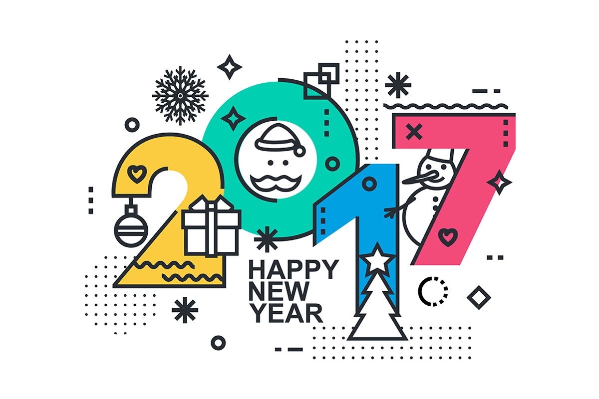 2017 Happy New Year trendy card, a Templates & Theme by GalaStudio