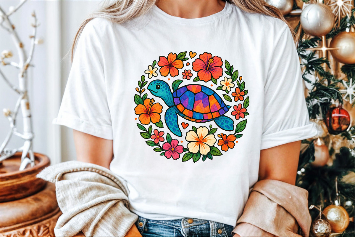 Summer Sea Turtle Floral Boho Flower, an Illustration by Sublimation Artist (Photo 7 of 9)