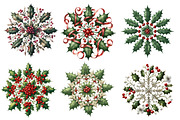 Vintage Holly Snowflakes Clipart, an Illustration by Designworld (Thumbnail 4 of 4)