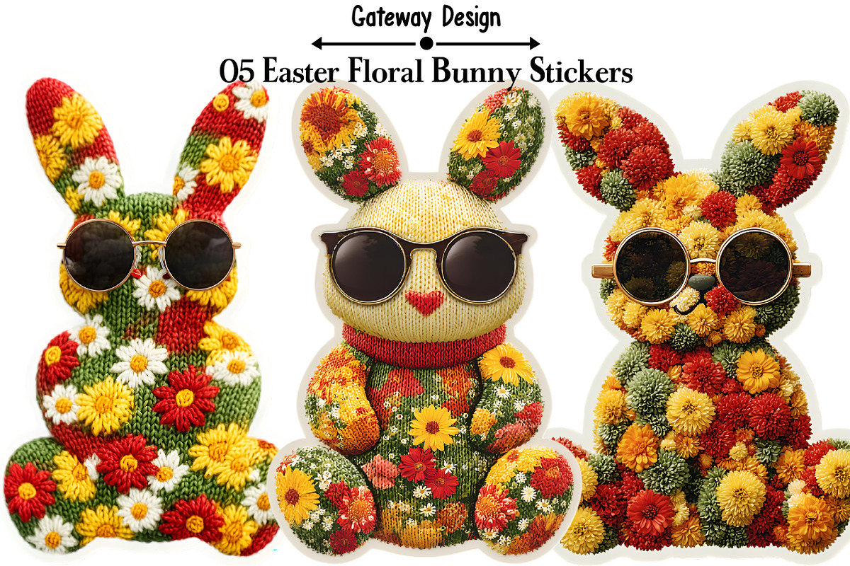 5 Easter Stickers Knitted Easter Fl, an Illustration by GatewayDesign (Photo 3 of 3)