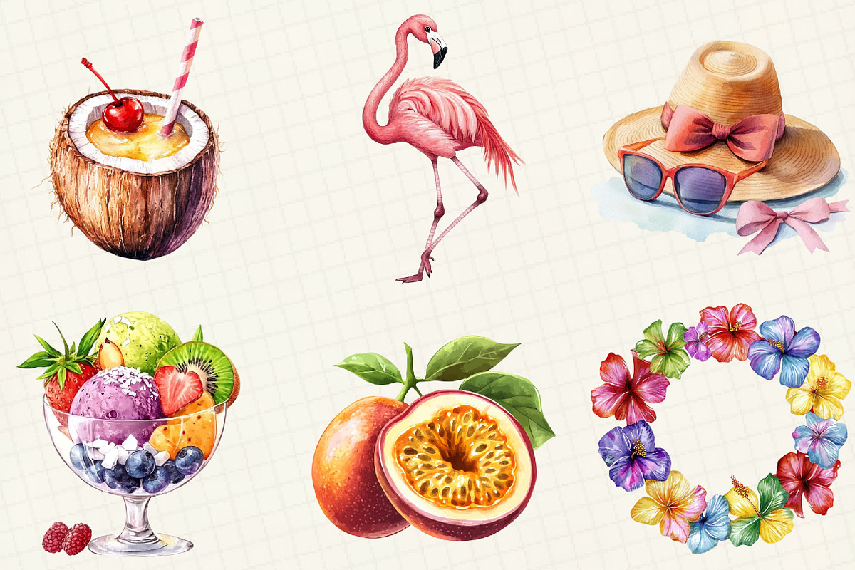 Watercolor Tropical Summer Clipart, an Illustration by OK Design (Photo 4 of 5)