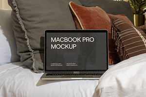 Realistic MacBook Pro Mockup on Bed