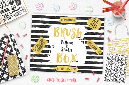 Brush Patterns & Strokes Box, a Pattern Graphic by PeDe Designs