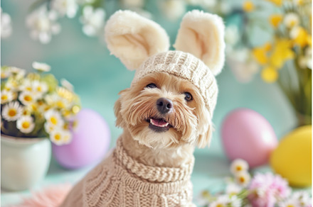 Easter cute dog in hat with bunny, an Animal Photo by Yulia Furman
