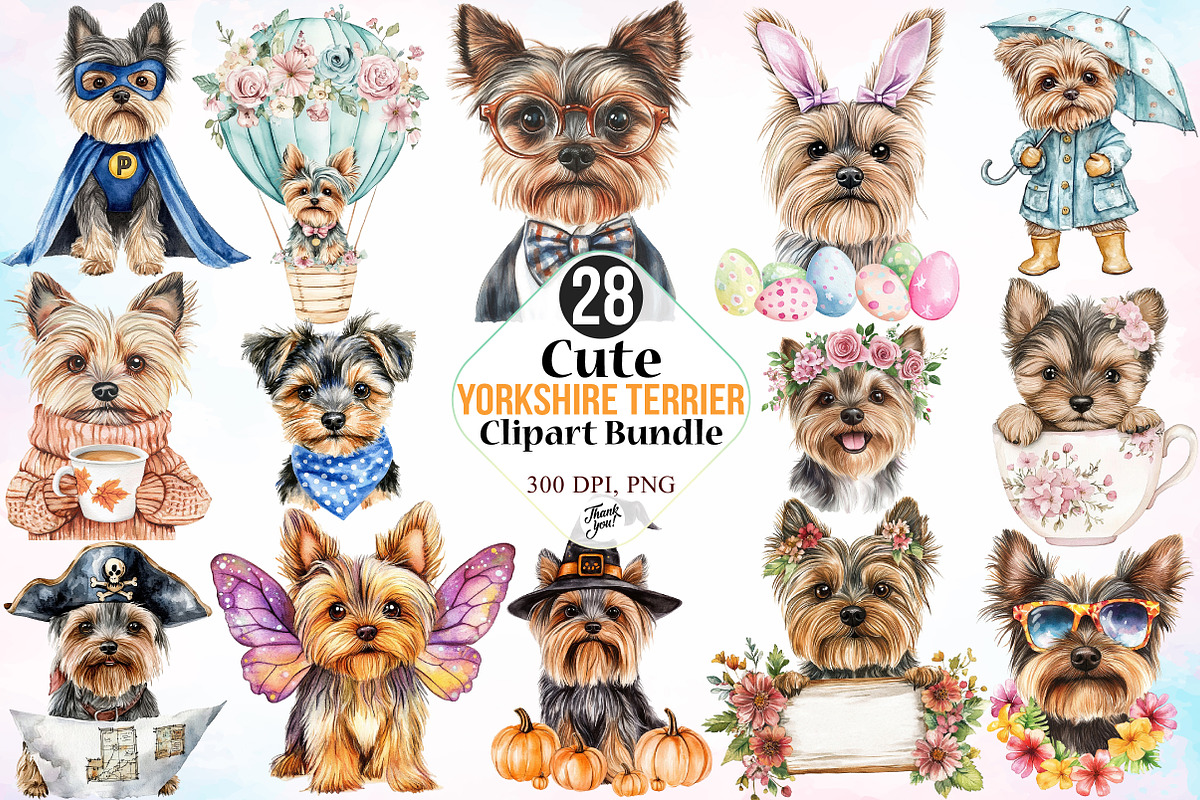 Cute Yorkshire Terrier Clipart PNG, an Illustration by Canvas Craft (Photo 1 of 3)