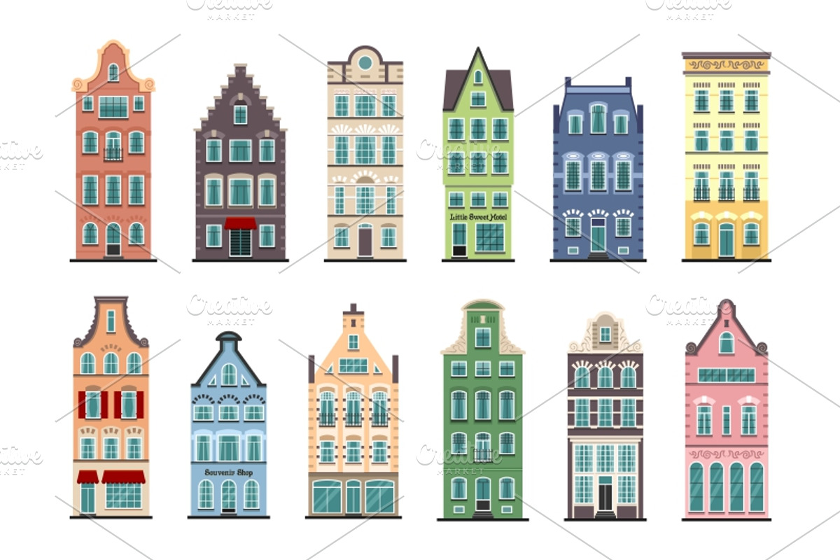 Set of 12 Amsterdam old houses, a Decorative Illustration by Primula`s shop (Photo 2 of 2)