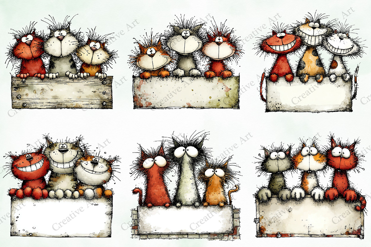 Whimsical Christmas Cats Clipart, an Illustration by Creative Art (Photo 2 of 11)