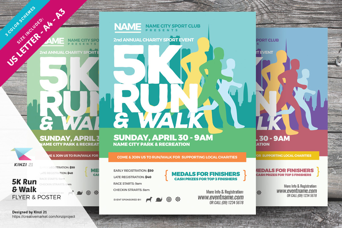 5K Run Walk Flyer and Poster, a Flyer Template by kinzi21