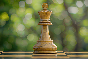 Chess King on chessboard on blurred green background, a Photo by AlyaAnd