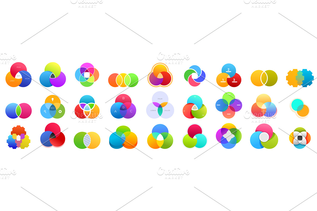 Venn diagram icons set. Set of, a Finance Illustration by Ylivdesign