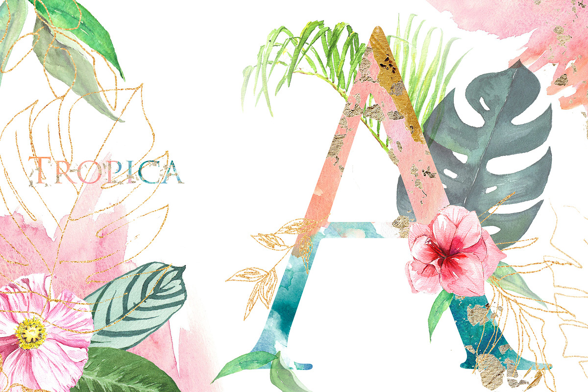 Tropical Watercolor Alphabet Letter, a Decorative Illustration by Cacacolors Clipart (Photo 1 of 6)