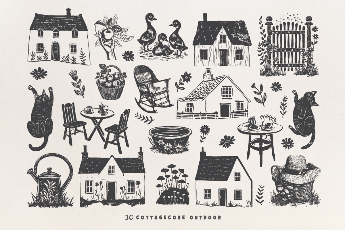 160 Cottagecore Linocut Collection, an Object Graphic by DariSmartArt (Photo 12 of 20)