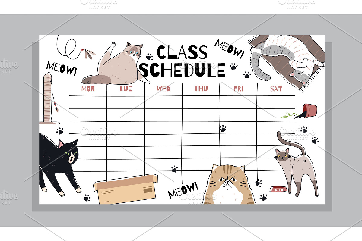 School schedule with cute cats, an Object Illustration by YummyBuum