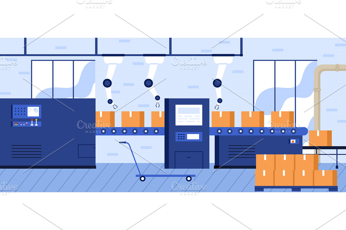 Modern Factory Interior With, an Illustration by Flashvector