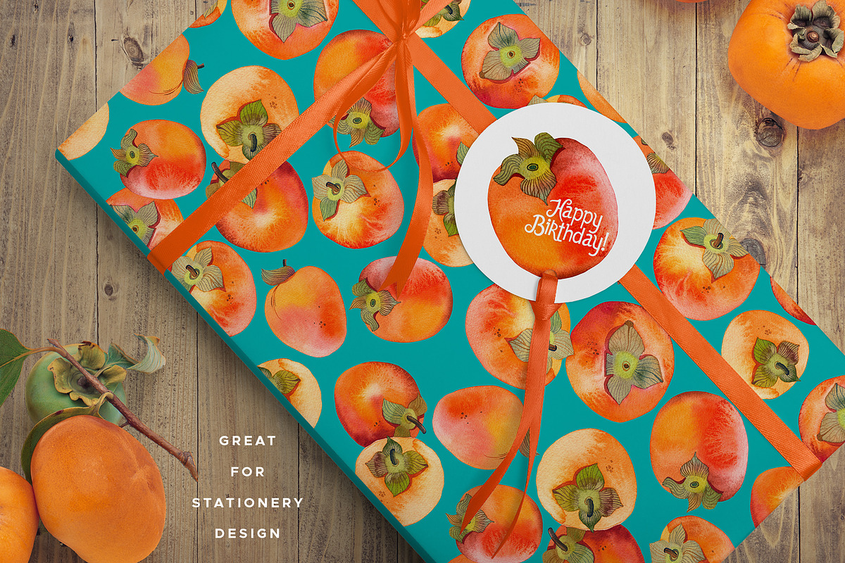 Watercolor Persimmon Fruits Clipart, a Food Illustration by Olga Begak Art & Design (Photo 9 of 9)