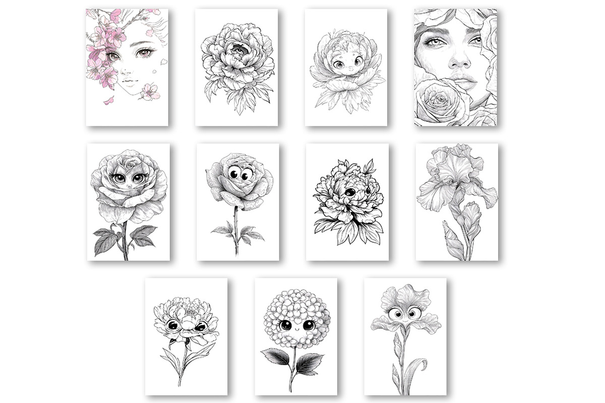 Summer flowers Coloring pagess, a Decorative Illustration by ElenazlataArt (Photo 5 of 5)