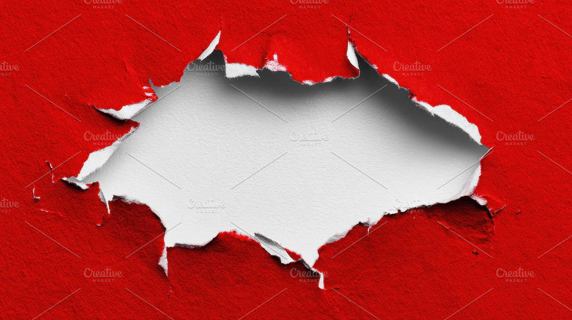 Torn white paper on bright red back, a Photo by Pavel_design