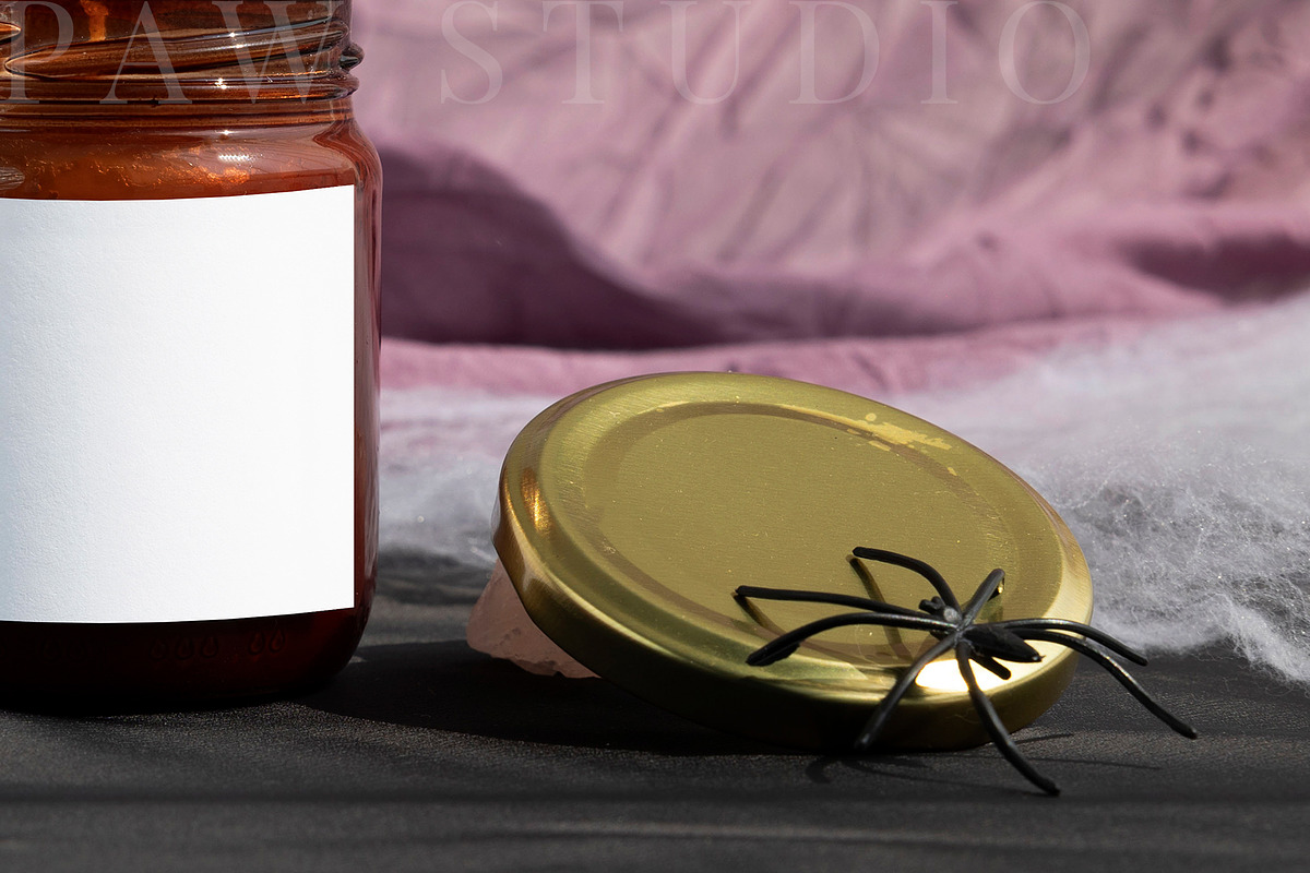 Halloween Candle Mockup Label fall, an Advertising Mockup by PawMockups (Photo 4 of 10)