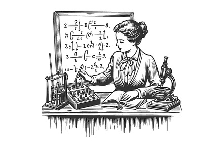 Female Scientist with Laboratory, an Illustration by AlexArt