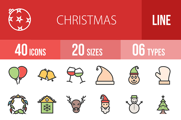 40 Christmas Line Filled Icons