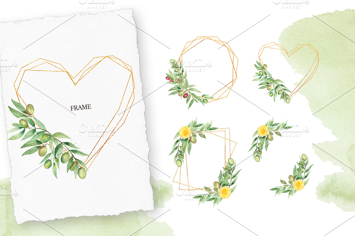 Watercolor Olive Collection, a Decorative Illustration by MayaNavits (Photo 3 of 10)