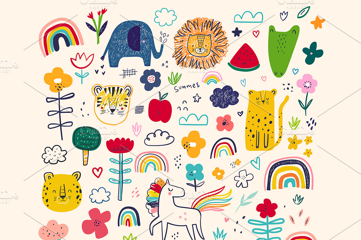 Baby hand drawn animals collection, an Animal Illustration by MoleskoStudio (Photo 2 of 4)