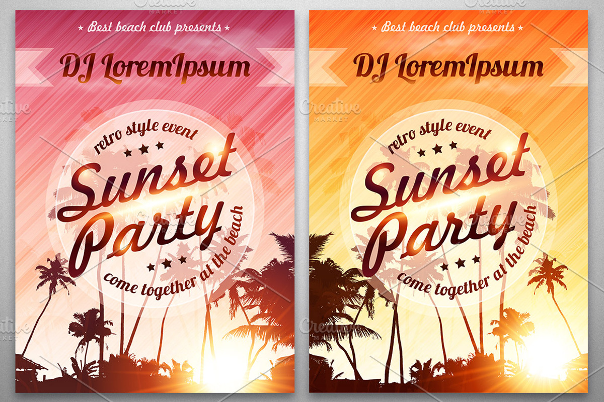 4 EPS Sunset Party posters templates, a Flyer Template by Art of Sun (Photo 2 of 4)