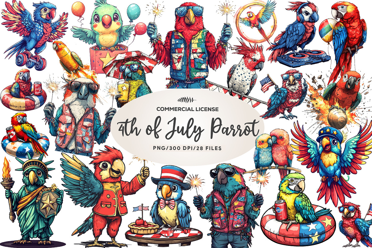 Patriotic 4th of July Parrot Clipart, an Illustration by CreationArt (Photo 1 of 5)