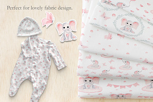 Watercolor Baby Girl Elephants Set