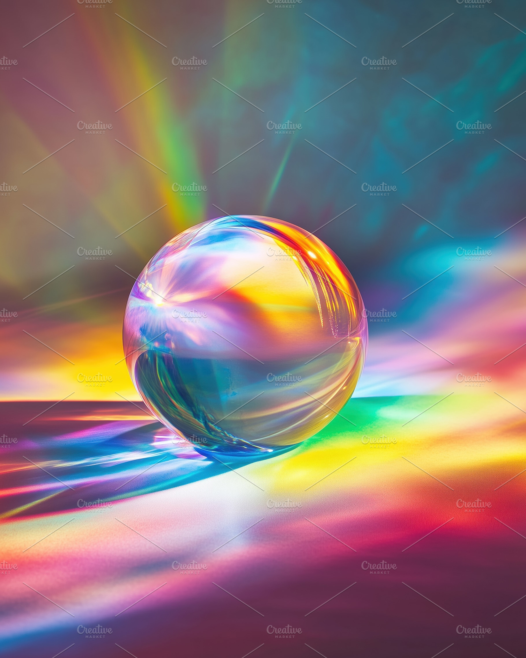 A crystal ball reflecting vibrant colors and light patterns on a smooth surface, an Arts & Entertainment Photo by Textures & Backgrounds
