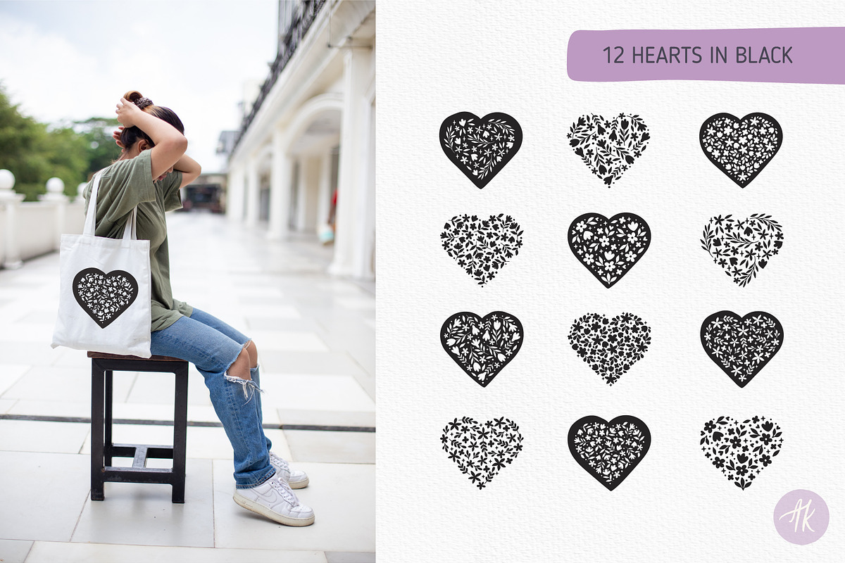 Floral Hearts Vector Clipart Set, an Object Graphic by Alena Koval (Photo 5 of 12)