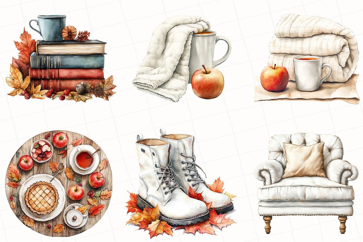 Watercolor Lovely Autumn Clipart, an Illustration by OK Design (Photo 3 of 5)